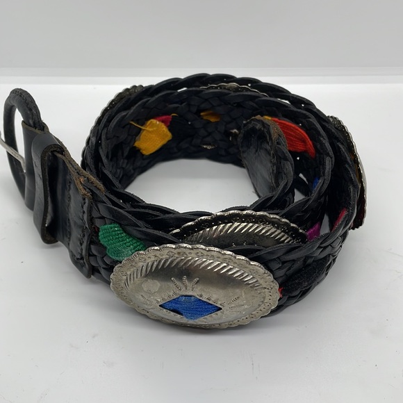 Black Leather Braided Concho Belt 38” main image 4
